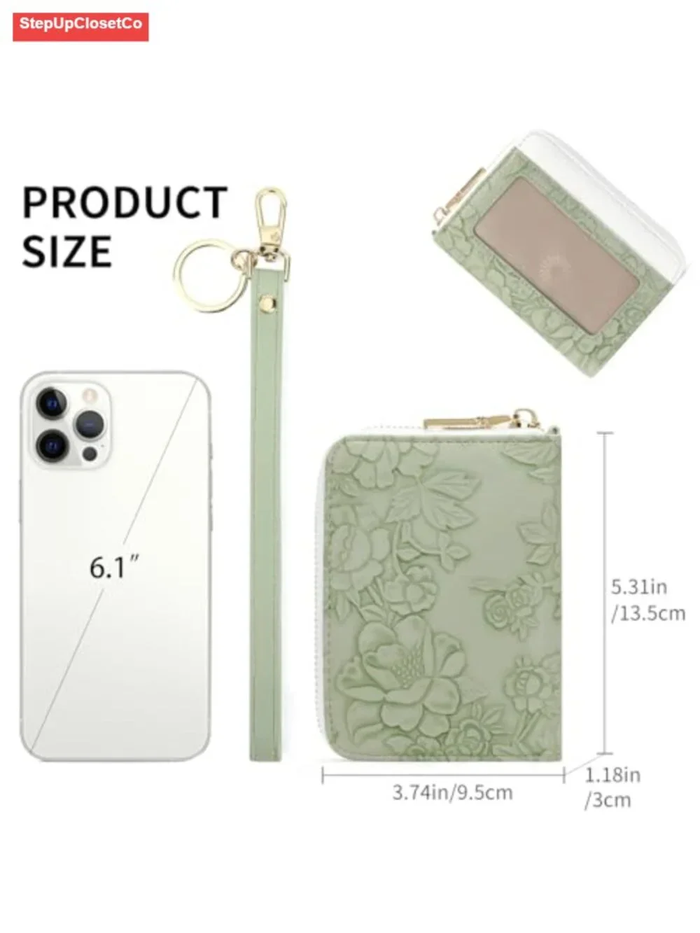 PU Leather RFID Blocking Credit Card Holder Wristlet with Zipper and ID Window